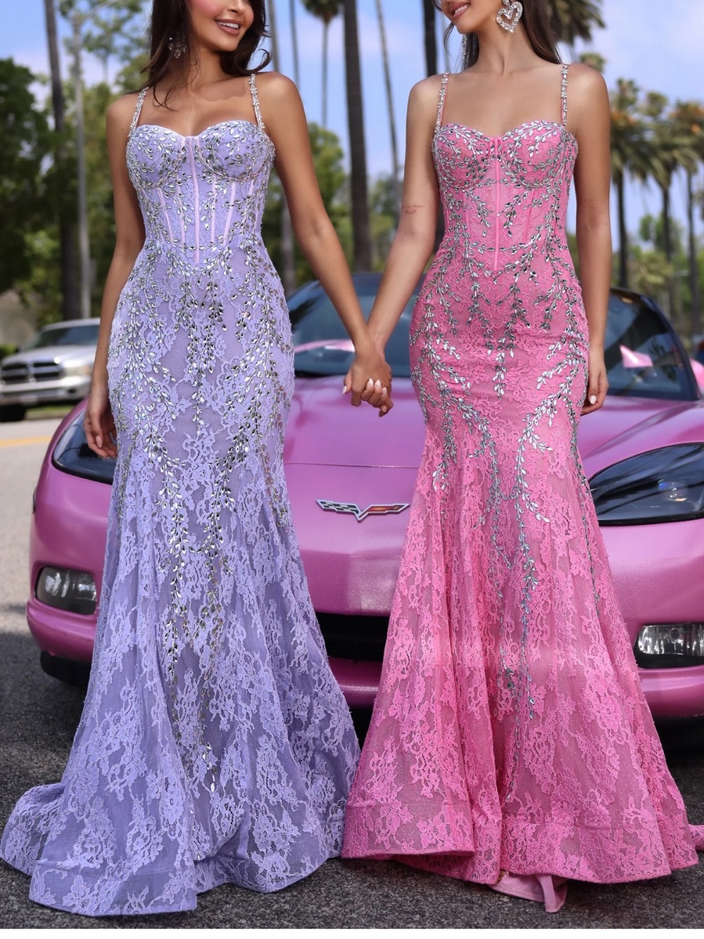 Portia and Scarlett Elegant Lace Mermaid Evening Dress - Pink (only)